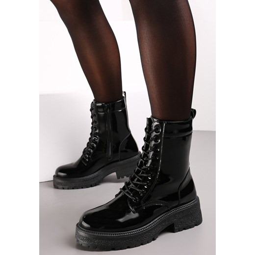 Czarne Botki Workery z Lakierowaną Cholewką Nouria ze sklepu renee.pl w kategorii Workery damskie - zdjęcie 174560380
