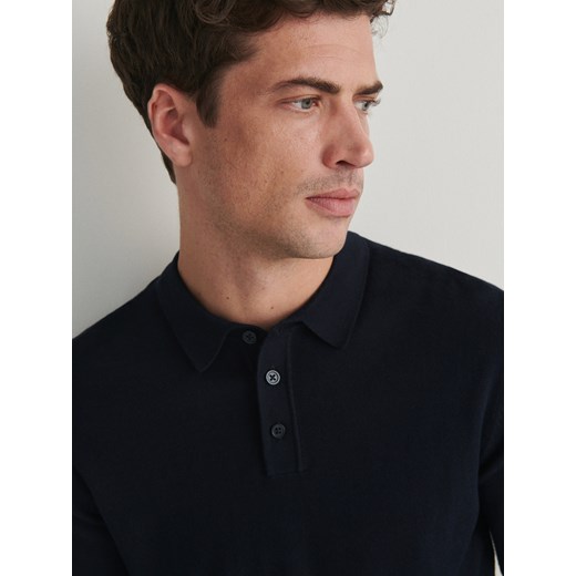 Reserved - Bawełniany longsleeve polo - granatowy ze sklepu Reserved w kategorii T-shirty męskie - zdjęcie 174561933