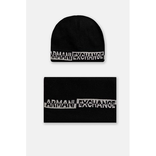 Armani Exchange czapka i szalik z domieszką wełny kolor czarny XM000337 AF12274 ze sklepu ANSWEAR.com w kategorii Dodatki męskie - zdjęcie 174564160