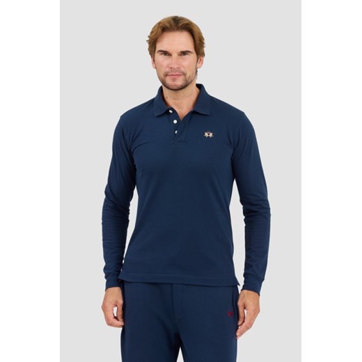 LA MARTINA Granatowy longlevee polo Piquet Stretch, Rozmiar XXL ze sklepu outfit.pl w kategorii T-shirty męskie - zdjęcie 174566883