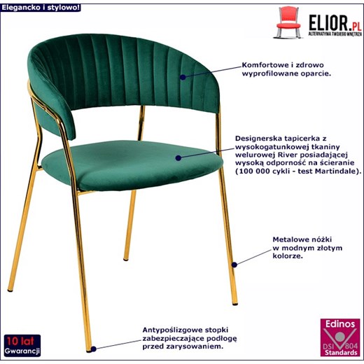 Ciemnozielone tapicerowane krzesło w stylu glamour- Piano 2X Elior One Size Edinos.pl