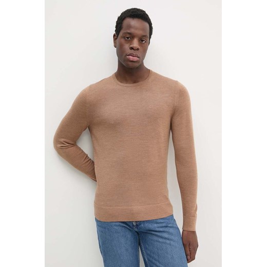 Calvin Klein sweter wełniany męski kolor brązowy lekki ze sklepu ANSWEAR.com w kategorii Swetry męskie - zdjęcie 174571811