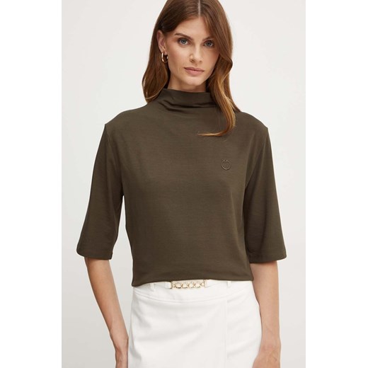 Pinko t-shirt kolor szary z półgolfem 104167 A1DE ze sklepu ANSWEAR.com w kategorii Bluzki damskie - zdjęcie 174571821