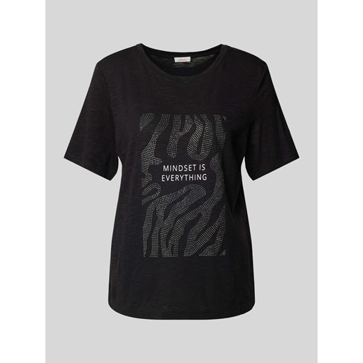 T-shirt z prążkowanym okrągłym dekoltem ze sklepu Peek&Cloppenburg  w kategorii Bluzki damskie - zdjęcie 174573220