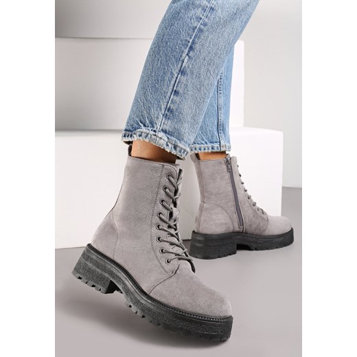 Szare Sznurowane Botki na Grubej Podeszwie Vagala ze sklepu renee.pl w kategorii Workery damskie - zdjęcie 174577103