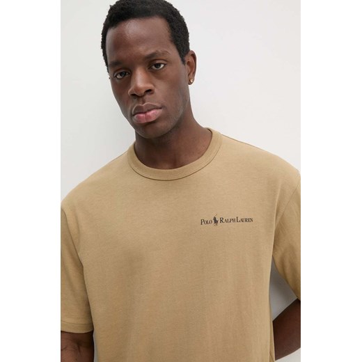 Polo Ralph Lauren t-shirt bawełniany męski kolor beżowy z nadrukiem 710939583 ze sklepu ANSWEAR.com w kategorii T-shirty męskie - zdjęcie 174579331