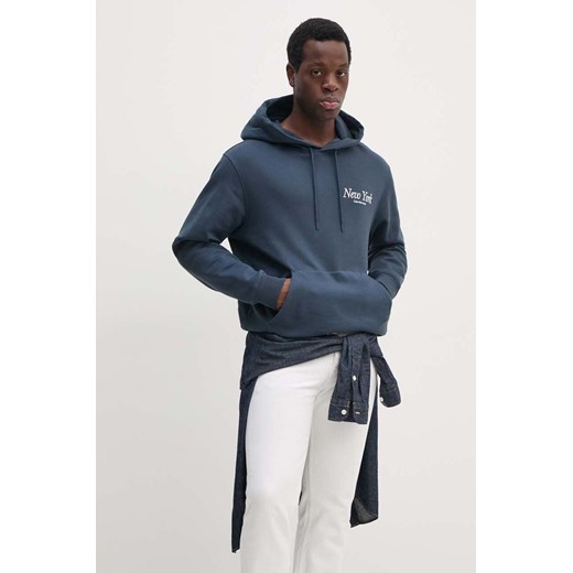 Calvin Klein Jeans bluza bawełniana męska kolor granatowy z kapturem z aplikacją J30J326876 ze sklepu ANSWEAR.com w kategorii Bluzy męskie - zdjęcie 174583654