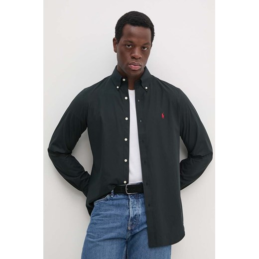 Polo Ralph Lauren koszula męska kolor czarny regular z kołnierzykiem button-down 710928255 ze sklepu ANSWEAR.com w kategorii Koszule męskie - zdjęcie 174583662