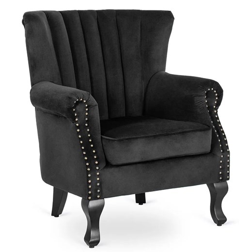 Czarny welurowy fotel uszak glamour M9-Z48 ze sklepu Edinos.pl w kategorii Fotele - zdjęcie 174587564