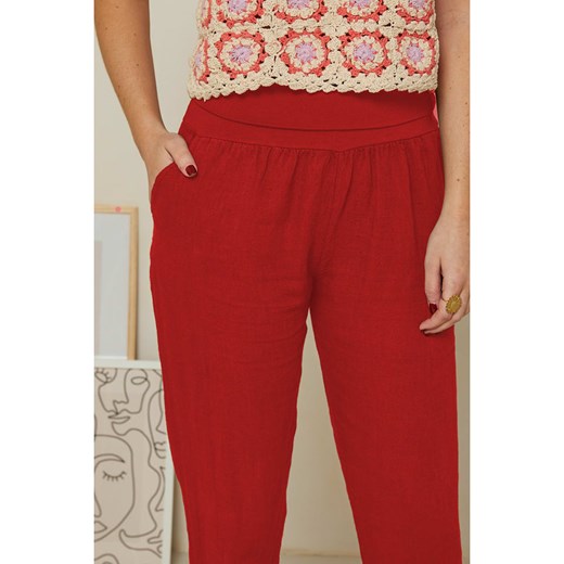 Rodier Lin Lniane spodnie w kolorze czerwonym Rodier Lin XL/XXL wyprzedaż Limango Polska