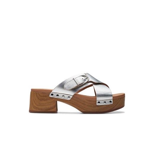 Clarks Skórzane klapki &quot;Sivanne Walk&quot; w kolorze srebrnym ze sklepu Limango Polska w kategorii Klapki damskie - zdjęcie 174596213
