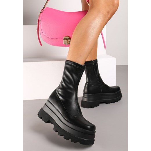 Czarne Botki Workery na Platformie na Suwak z Dopasowaną Cholewką Driefra ze sklepu renee.pl w kategorii Workery damskie - zdjęcie 174597324