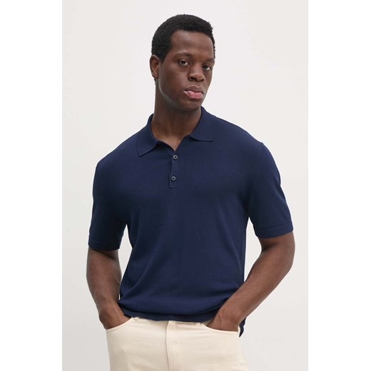 Sisley polo męski kolor granatowy gładki 112AS300H ze sklepu ANSWEAR.com w kategorii T-shirty męskie - zdjęcie 174598824