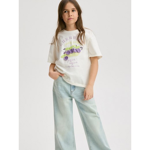 Reserved - Jeansy wide leg z efektem sprania - niebieski ze sklepu Reserved w kategorii Spodnie dziewczęce - zdjęcie 174601222