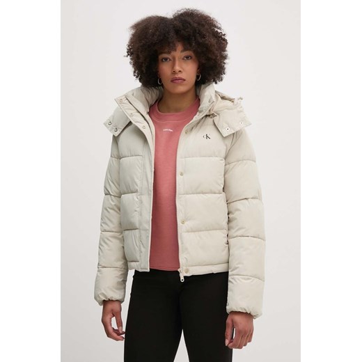 Calvin Klein Jeans kurtka damska kolor zielony zimowa J20J224119 ze sklepu ANSWEAR.com w kategorii Kurtki damskie - zdjęcie 174604331