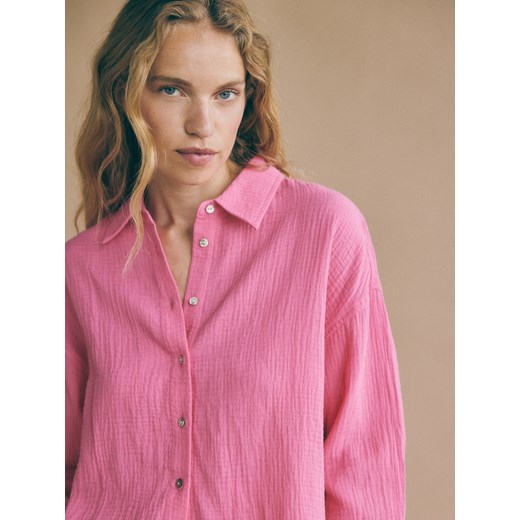 Reserved - Koszula oversize z bawełnianego muślinu - intensywny róż Reserved L Reserved