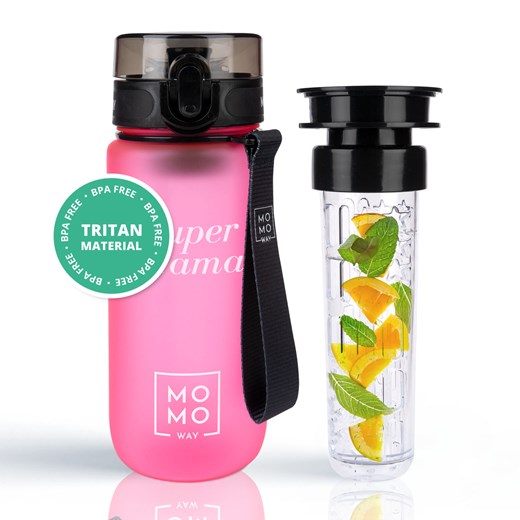 Butelka na wodę Super Mama 600 ml różowa | BPA free | Tritan ze sklepu Sklep SOXO w kategorii Bidony i butelki - zdjęcie 174611194