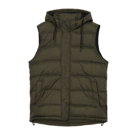 Cropp - Oliwkowa pikowana kamizelka z kapturem - zielony Cropp XL Cropp