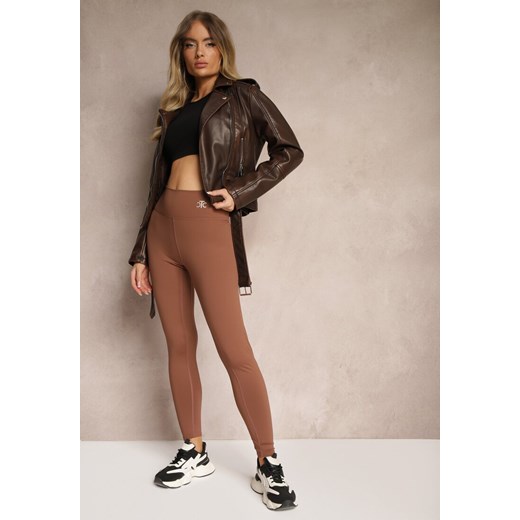 Brązowe Sportowe Legginsy High Waist z Małym Ozdobnym Znaczkiem Lerilane ze sklepu Renee odzież w kategorii Spodnie damskie - zdjęcie 174614382