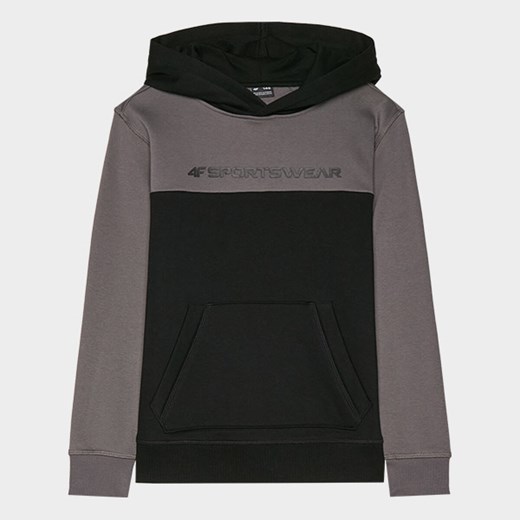 Chłopięca bluza dresowa nierozpinana z kapturem 4F  4FJWAW24TSWSM1222 - czarna ze sklepu Sportstylestory.com w kategorii Bluzy chłopięce - zdjęcie 174615983