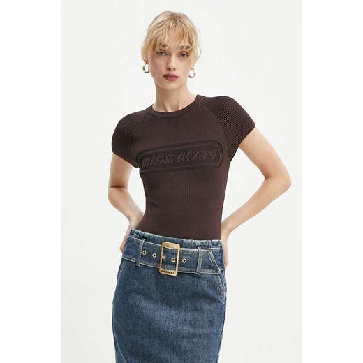 Miss Sixty t-shirt damski kolor brązowy 6L3RJ4880000 ze sklepu ANSWEAR.com w kategorii Bluzki damskie - zdjęcie 174618494
