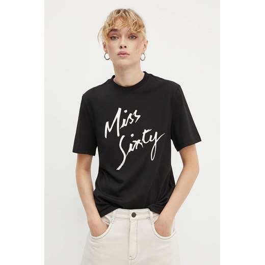 Miss Sixty t-shirt z domieszką jedwabiu kolor czarny 6L3SJ3780000 ze sklepu ANSWEAR.com w kategorii Bluzki damskie - zdjęcie 174618504