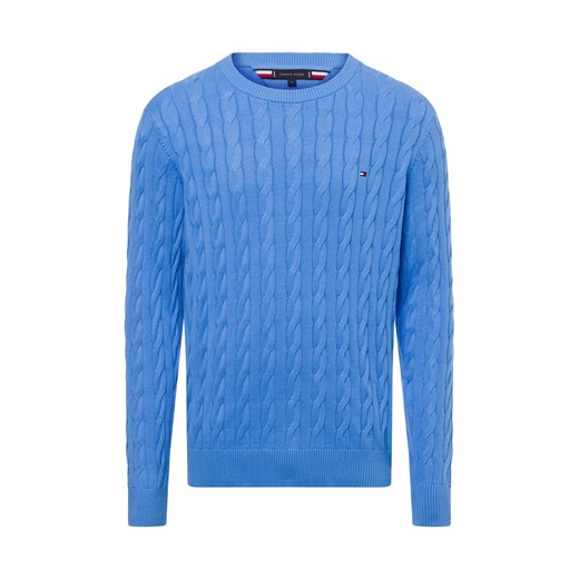 Tommy Hilfiger Męski sweter Mężczyźni drobna dzianina niebieski jednolity ze sklepu vangraaf w kategorii Swetry męskie - zdjęcie 174620020