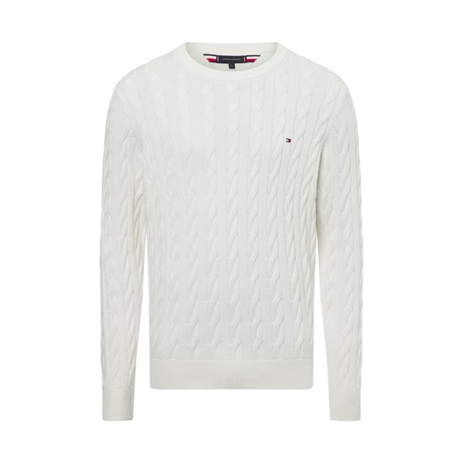 Tommy Hilfiger Męski sweter Mężczyźni drobna dzianina biały jednolity ze sklepu vangraaf w kategorii Swetry męskie - zdjęcie 174620023