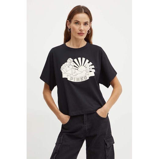 Pinko t-shirt bawełniany damski kolor czarny 103993 A23Z ze sklepu ANSWEAR.com w kategorii Bluzki damskie - zdjęcie 174620343