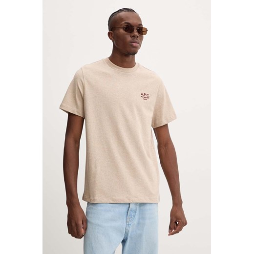 A.P.C. t-shirt bawełniany standard rue madame GOTS kolor beżowy z aplikacją COHBU.M26388 ze sklepu ANSWEAR.com w kategorii T-shirty męskie - zdjęcie 174620353