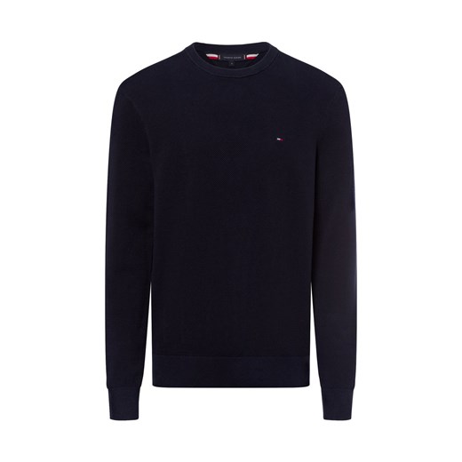 Tommy Hilfiger Męski sweter Mężczyźni Bawełna granatowy jednolity ze sklepu vangraaf w kategorii Swetry męskie - zdjęcie 174622672