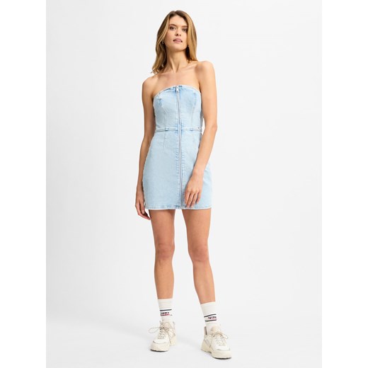 Tommy Jeans Dżinsowa sukienka damska Kobiety Bawełna bielony jednolity ze sklepu vangraaf w kategorii Sukienki - zdjęcie 174622674