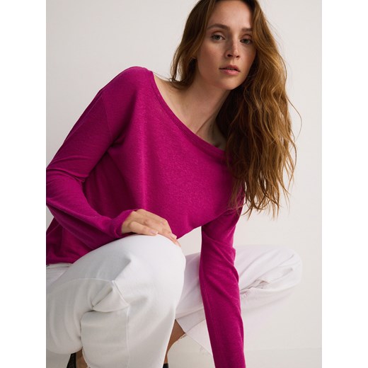 Bluzka damska Reserved z okrągłym dekoltem z długim rękawem 