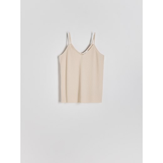 Reserved - Dzianinowy top na ramiączkach - beżowy ze sklepu Reserved w kategorii Bluzki damskie - zdjęcie 174629554