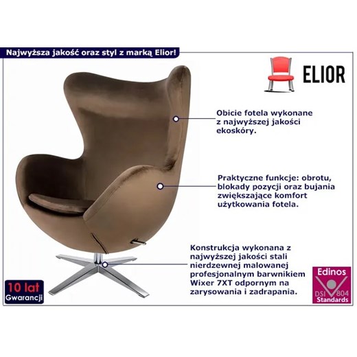 Ciemnobrązowy fotel obrotowy tapicerowany - Eggi 5X Elior One Size Edinos.pl