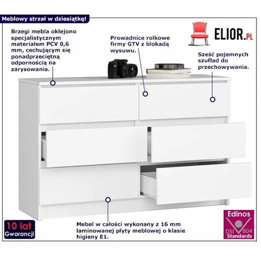 Biała komoda z szufladami - Mirus 3X Elior One Size Edinos.pl