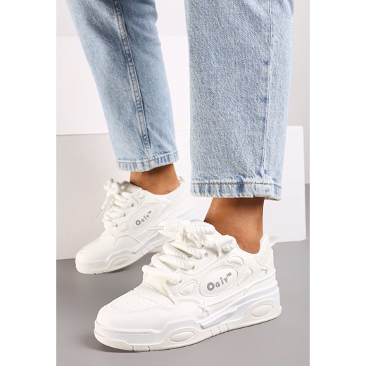Buty sportowe damskie Born2be sneakersy płaskie na wiosnę sznurowane białe