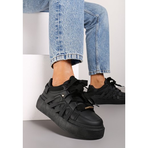 Czarne Sneakersy na Grubej Podeszwie z Ozdobnymi Paskami Leristhra ze sklepu born2be.pl w kategorii Buty sportowe damskie - zdjęcie 174632641