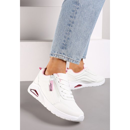 Biało-Różowe Sneakersy na Platformie z Przezroczystą Wstawką i Suwakiem z Napisami Valentinae ze sklepu renee.pl w kategorii Buty sportowe damskie - zdjęcie 174634821