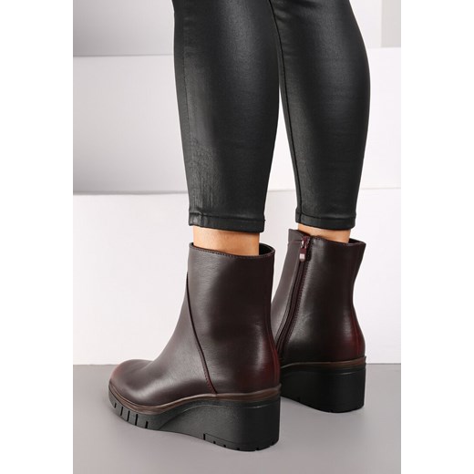 Botki czerwone Born2be zimowe na obcasie 