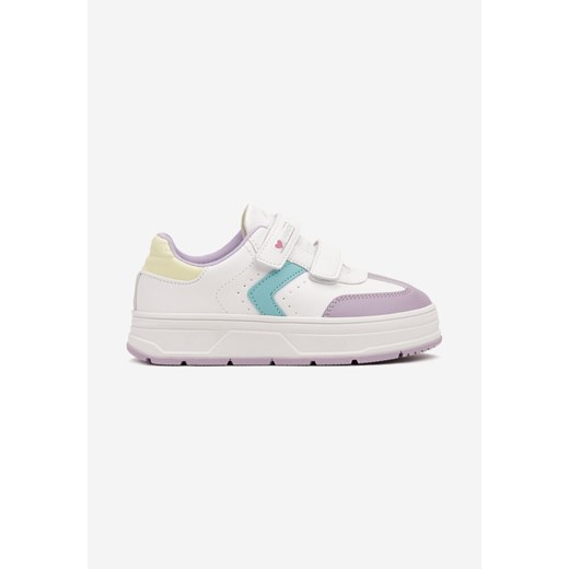 Biało-Fioletowe Buty Sportowe Zapinane na Rzepy z Ozdobnymi Przeszyciami Tassea ze sklepu born2be.pl w kategorii Buty sportowe dziecięce - zdjęcie 174645943