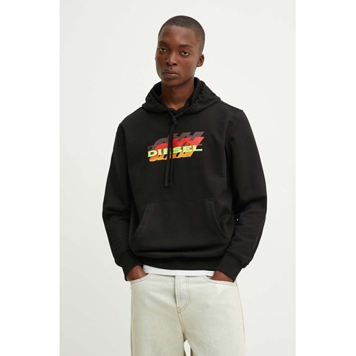 Diesel bluza S-GINN-HOOD-K41 męska kolor czarny z kapturem z nadrukiem A14830.0HAYT ze sklepu ANSWEAR.com w kategorii Bluzy męskie - zdjęcie 174646521