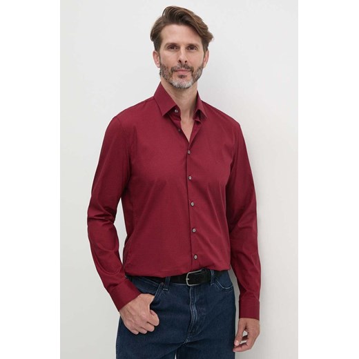 Calvin Klein koszula męska kolor czerwony slim z kołnierzykiem klasycznym K10K114023 ze sklepu ANSWEAR.com w kategorii Koszule męskie - zdjęcie 174646654