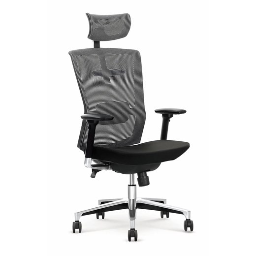 Ergonomiczny fotel obrotowy z regulacją zagłówka Arton - czarno - popielaty ze sklepu Edinos.pl w kategorii Krzesła biurowe - zdjęcie 174648204