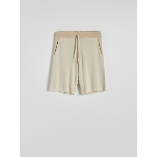 Reserved - Strukturalne szorty z wiązaniem - beżowy Reserved XL Reserved