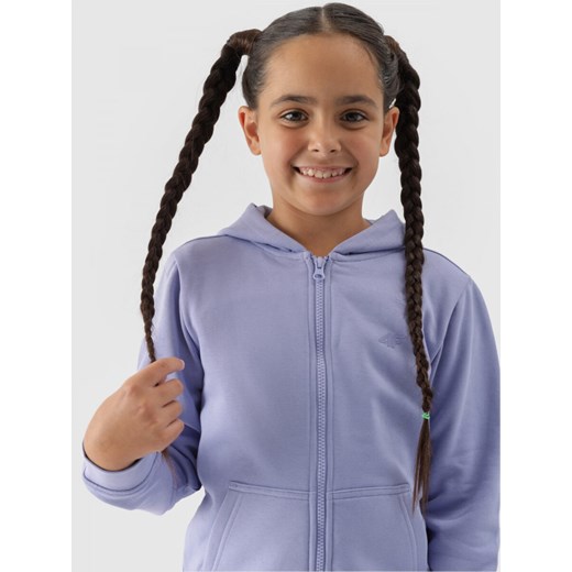 Dziewczęca bluza dresowa rozpinana z kapturem 4F 4FJWMM00TSWSF1315 - niebieska ze sklepu Sportstylestory.com w kategorii Bluzy dziewczęce - zdjęcie 174652261