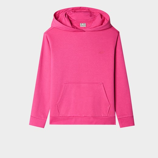 Dziewczęca bluza dresowa nierozpinana z kapturem 4F 4FJWMM00TSWSF1316 - różowa ze sklepu Sportstylestory.com w kategorii Bluzy dziewczęce - zdjęcie 174652284