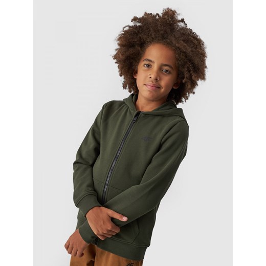 Chłopięca bluza dresowa rozpinana z kapturem 4F 4FJWMM00TSWSM1295 - khaki ze sklepu Sportstylestory.com w kategorii Bluzy chłopięce - zdjęcie 174652361