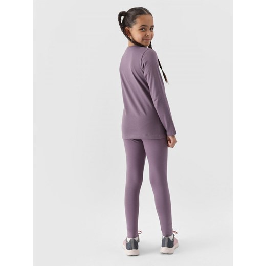 Dziewczęce legginsy dzianinowe 4F 4FJWMM00TTIGF178 - fioletowe ze sklepu Sportstylestory.com w kategorii Spodnie dziewczęce - zdjęcie 174652380