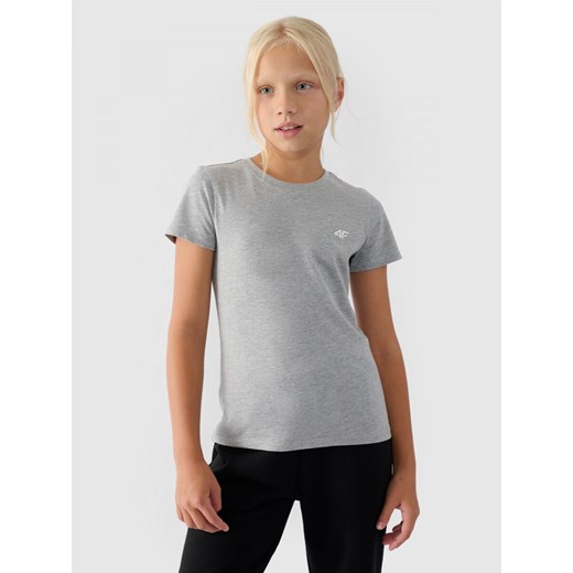 Dziewczęcy t-shirt basic 4F 4FJWMM00TTSHF1658 - szary ze sklepu Sportstylestory.com w kategorii Bluzki dziewczęce - zdjęcie 174652420